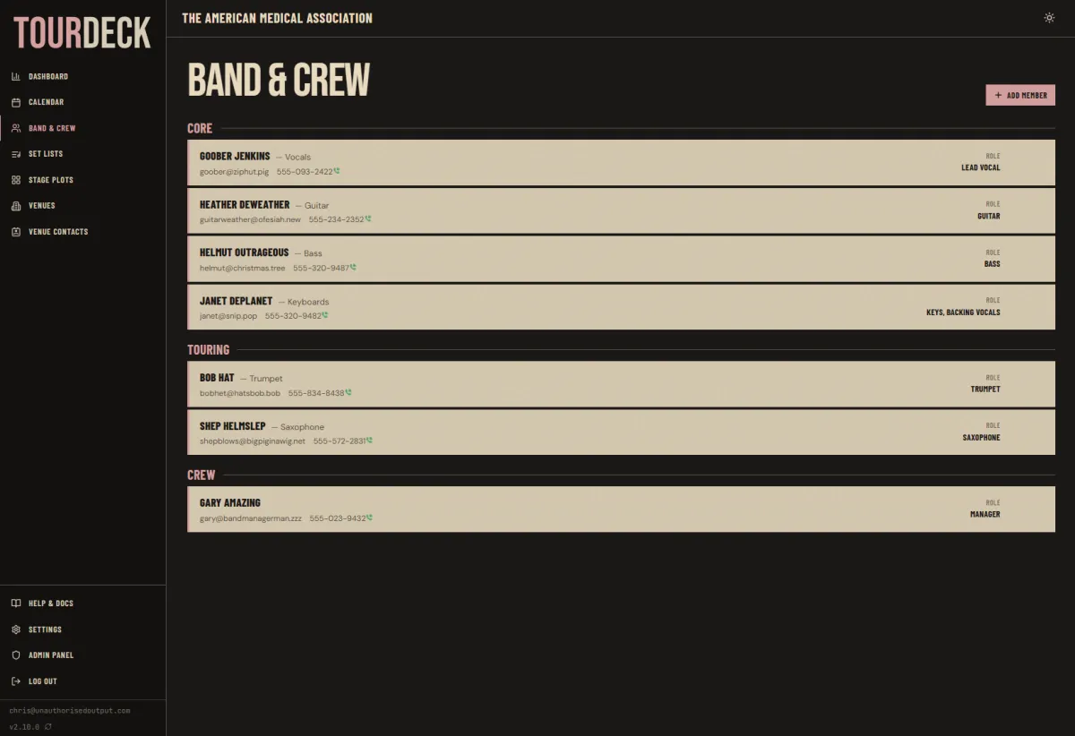 TourDeck — Band & Crew