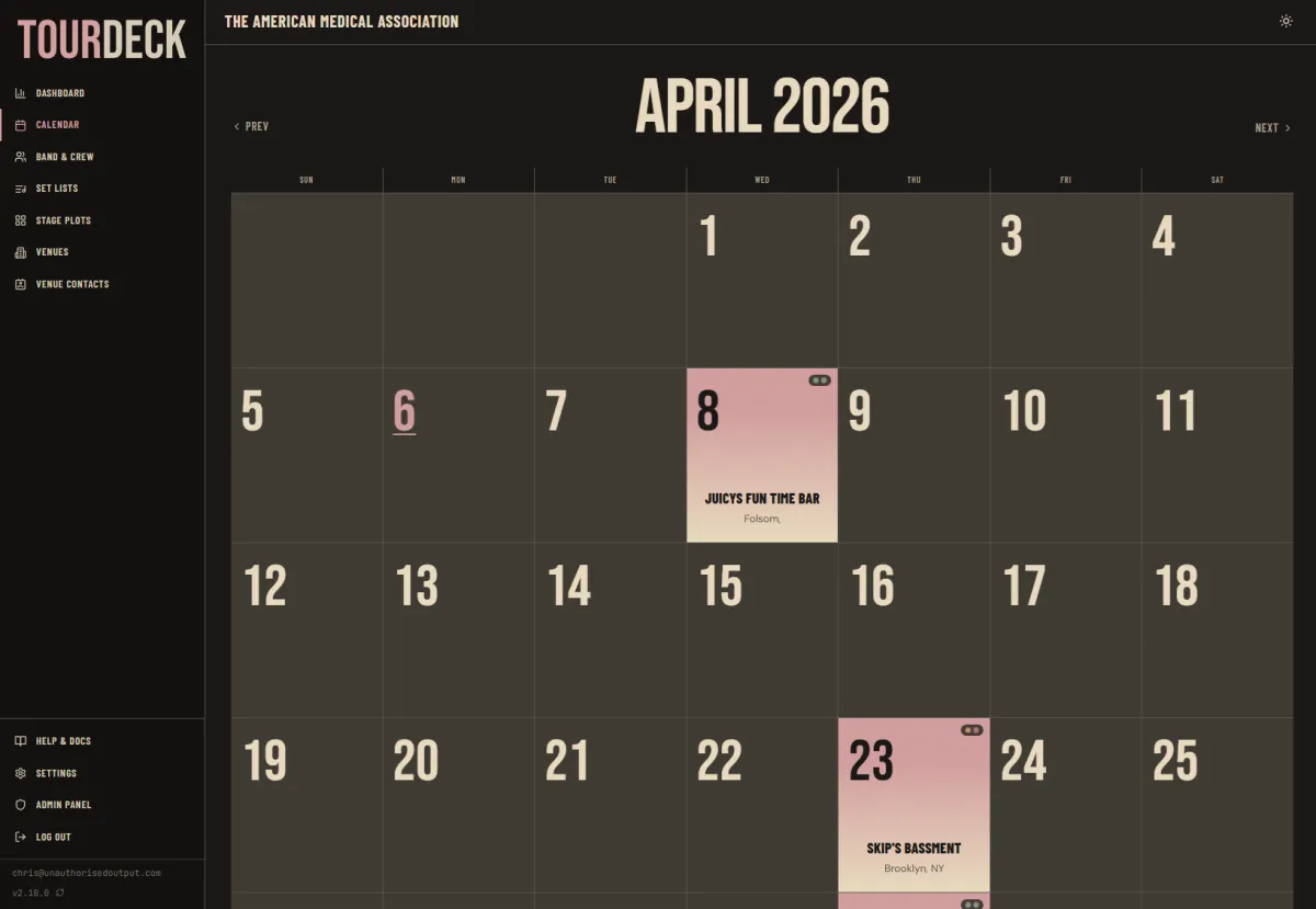 TourDeck — Calendar